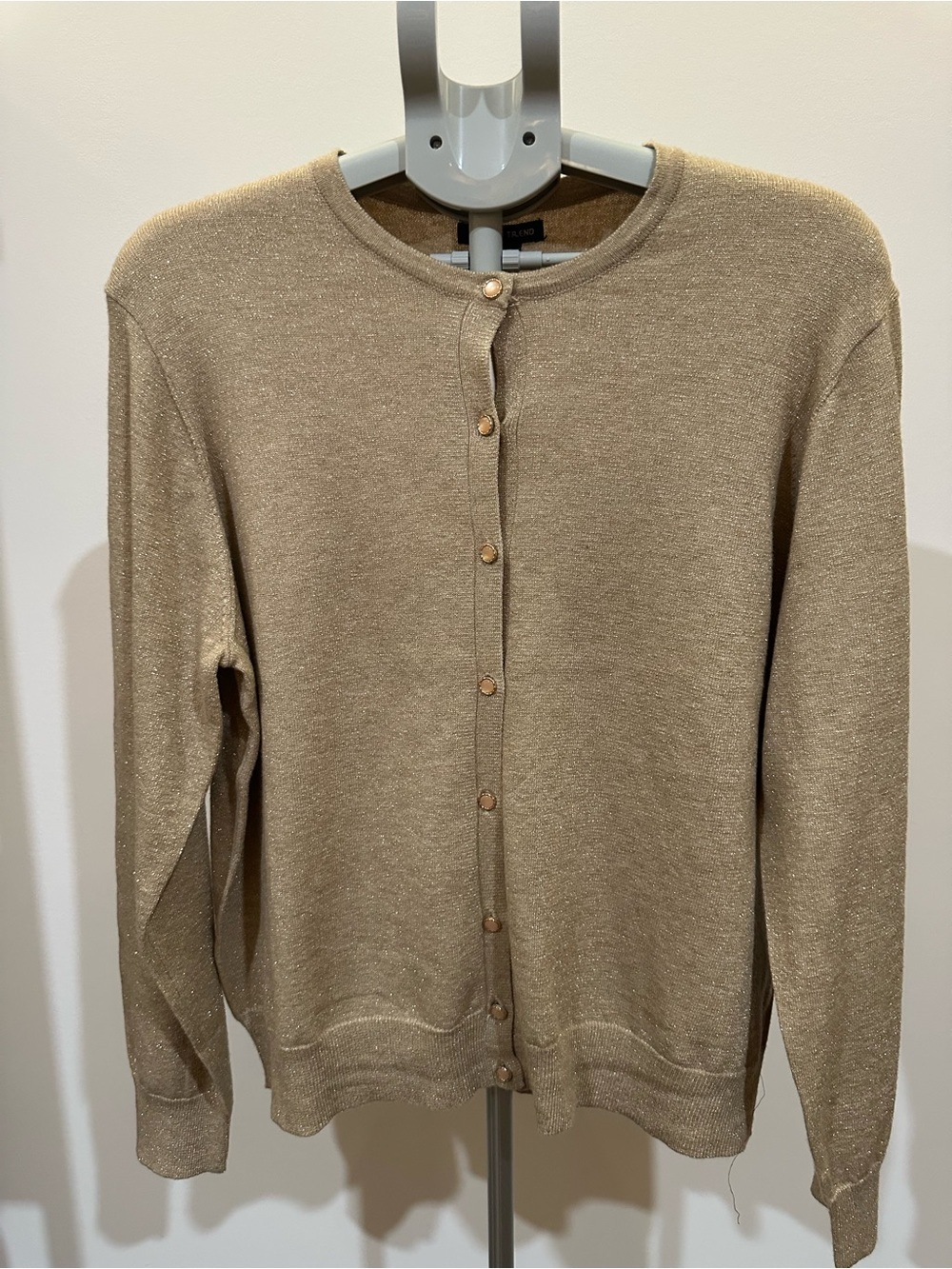 Shimmery Button-Front Cardigan in Taupe
